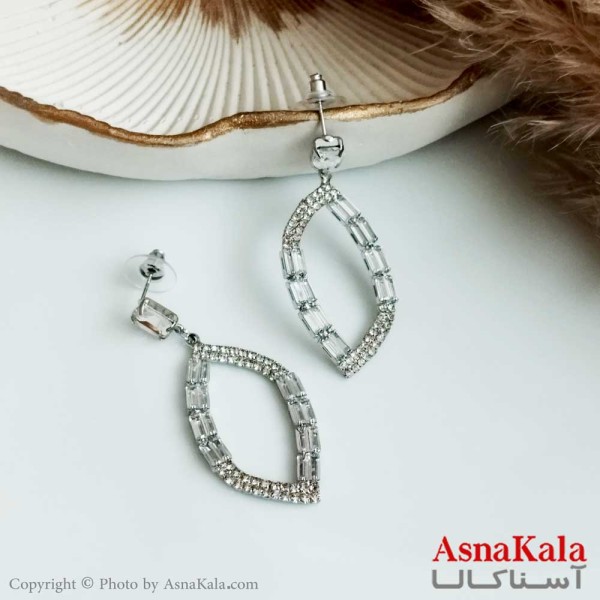 گوشواره نگین دار جواهری زنانه استیل مدل اشک نقره ای کد GSH15318W