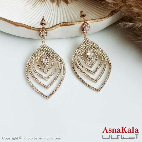 گوشواره جواهری زنانه استیل مدل اشک رنگ طلایی کد GSH15321W