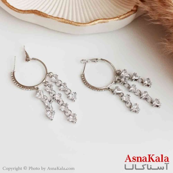 گوشواره حلقه ای زنانه استیل مدل جواهری کد GSH15352W