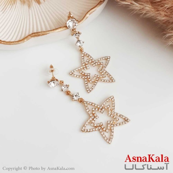 گوشواره جواهری زنانه استیل 316 مدل ستاره نگین دار میخ نقره کد GSH15355W