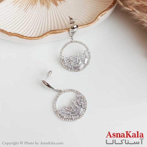 گوشواره جواهر مجلسی زنانه استیل مدل نگین دار رنگ نقره ای کد GSH15366W