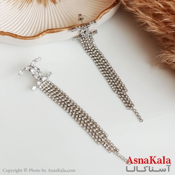 گوشواره جواهر نگین دار زنانه استیل مدل کوکوچنل  کد GSH15368W