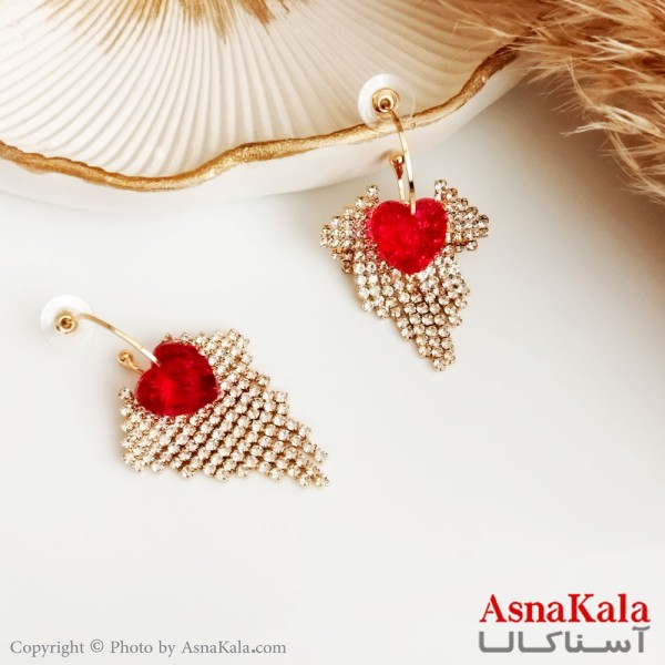 گوشواره جواهر زنانه استیل مدل قلب قرمز  کد GSH15369W