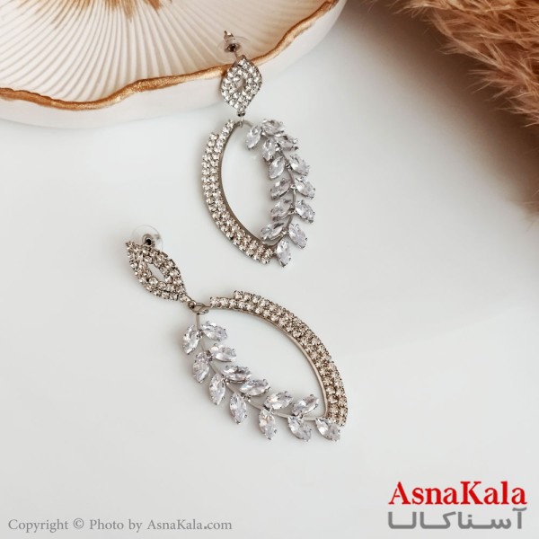 گوشواره جواهر نگین دار زنانه استیل مدل خوشه گندم کد GSH15370W