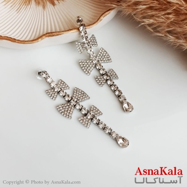 گوشواره جواهر نگین دار زنانه استیل مدل پاپیون کد GSH15372W