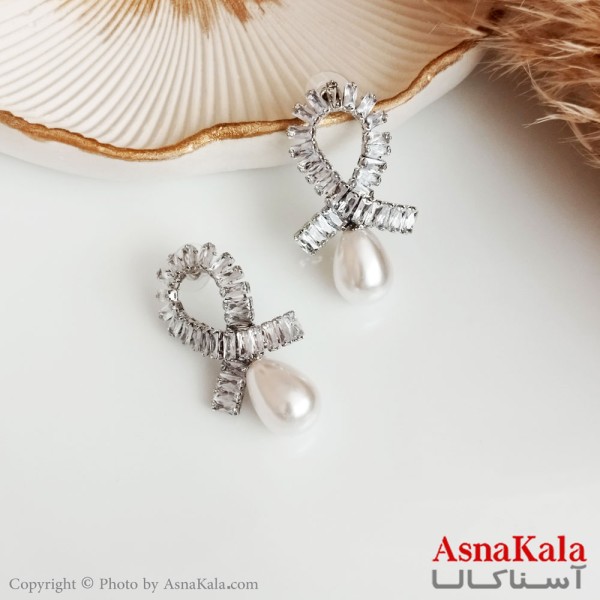 گوشواره مروارید جواهری زنانه استیل 316 مدل امگا میخ نقره کد GSH15381W