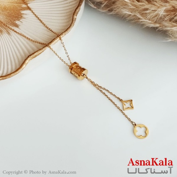 گردنبند زنانه استیل طلایی مدل ونکلیف و ستاره کد GNB16359W