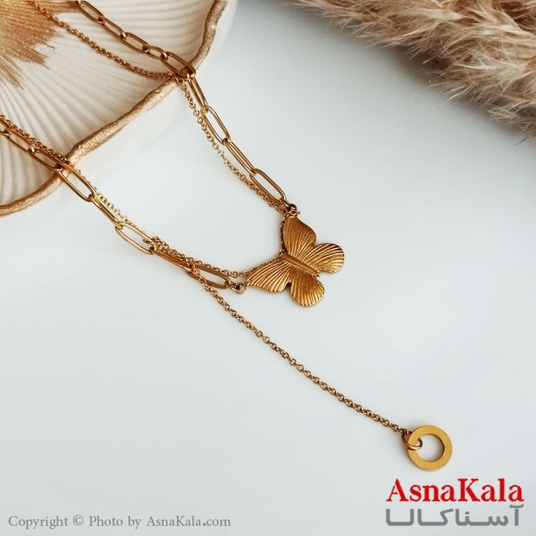 گردنبند پروانه دولاین زنانه استیل طلایی کد GNB16362W