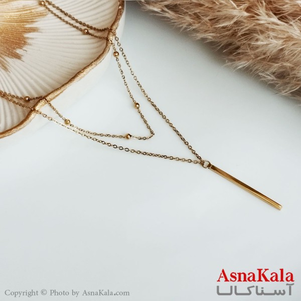 گردنبند دولاین زنجیر دیپلمات و توپی زنانه استیل طلایی کد GNB16363W