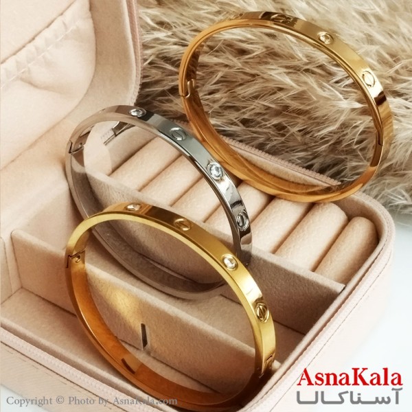 دستبندکارتیر ساده نگین دار استیل زنانه  کد DSB18284W