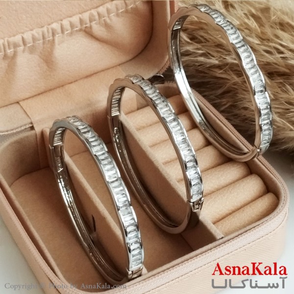 دستبند استیل زنانه مدل نگین دار  کد DSB18285W