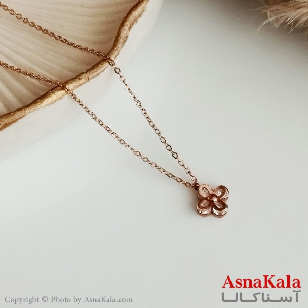 گردنبند شبدر نگین دار زنانه استیل رزگلد کد GNB16373W
