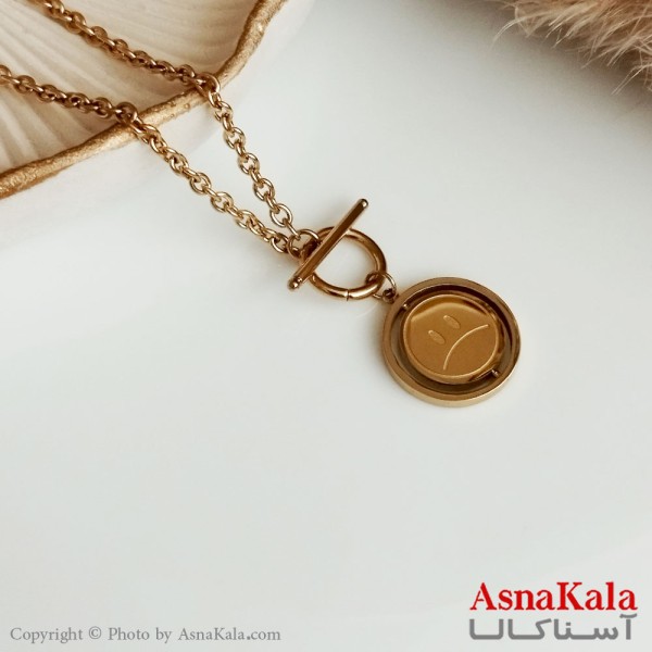 گردنبند شادی و غم دخترانه استیل طلایی با قفل تی کد GNB16374W