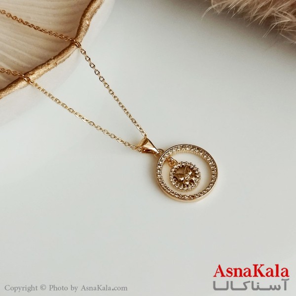 گردنبند پروانه و دایره زنانه استیل نگین دار طلایی کد GNB16376W