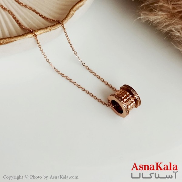 گردنبند دخترانه استیل مدل استوانه نگین دار رزگلد کد GNB16384W