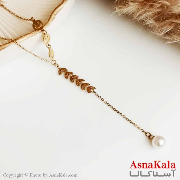 گردنبند زنانه لبخند گندمی استیل طلایی  مدل مرواریدی کد GNB16393W