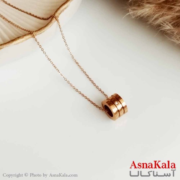 گردنبند زنانه استیل طلایی مدل گوی تک نگین کد GNB16394W