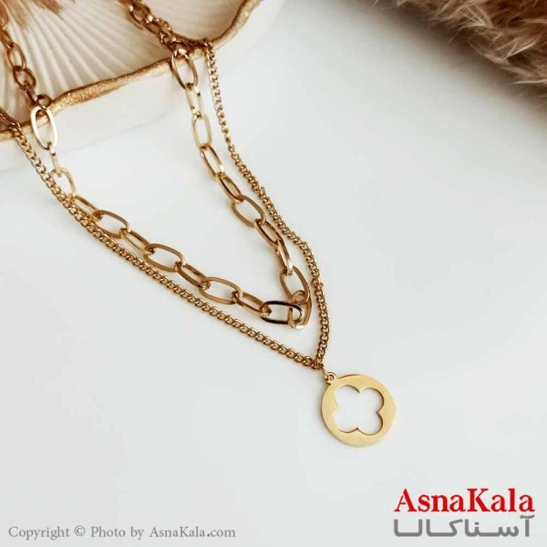 گردنبند زنانه دولاین با زنجیر کارتیر و دیپلمات استیل طلایی  مدل ونکلیف کد GNB16396W