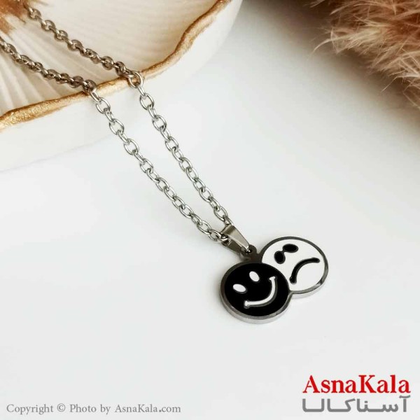 گردنبند دخترانه گریه و خنده استیل نقره ای کد GNB16398W