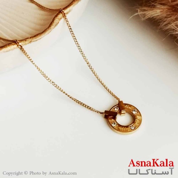 گردنبند دخترانه استیل طلایی مدل ساعتی کد GNB16411W