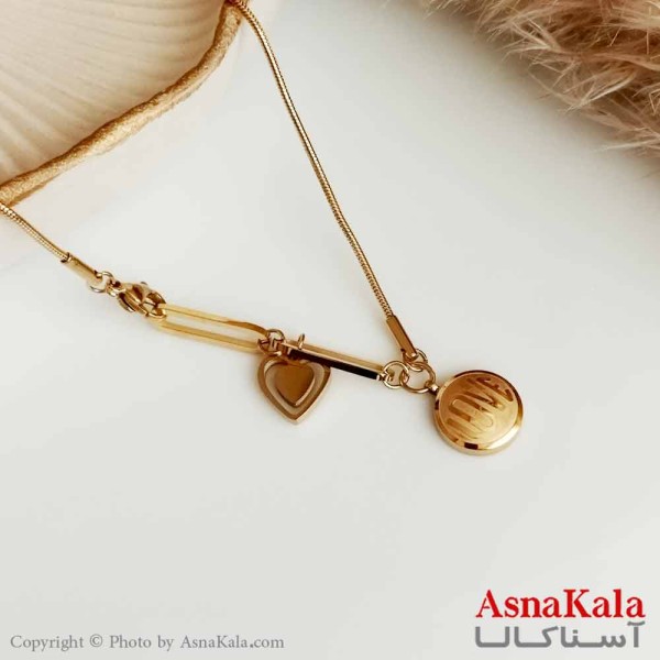 گردنبند زنانه استیل love طلایی مدل قلب کد GNB16418W