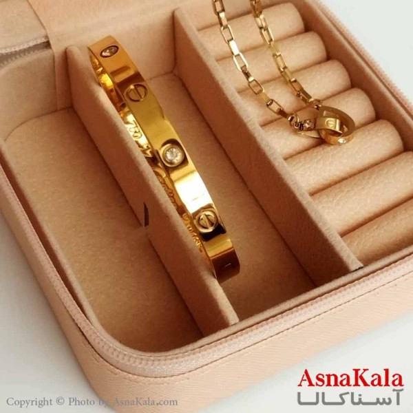 نیمست کارتیر استیل طلایی (گردنبند+دستبند) زنانه  کد NIM14139W