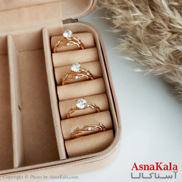 انگشتر ژوپینگ اصلی با آبکاری طلا زنانه مدل حلقه و پشت حلقه دار مجموعه 2 عددی کد ANG19195W