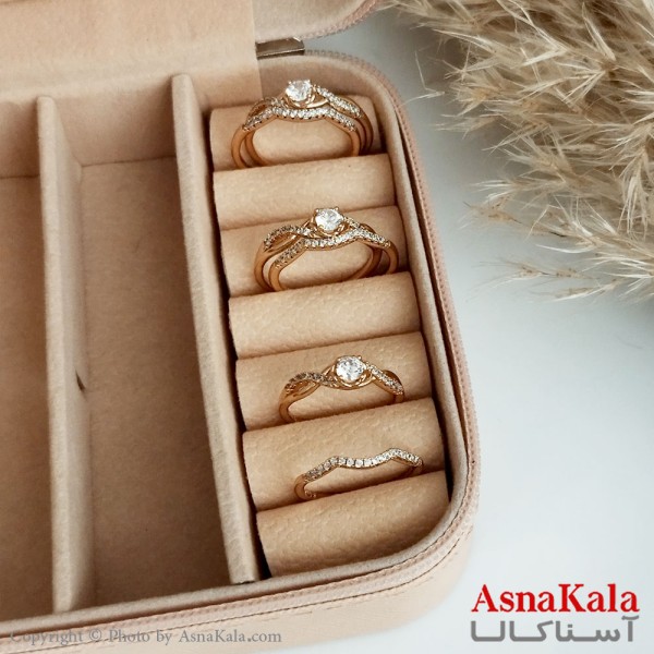 انگشتر زنانه حلقه وپشت حلقه ژوپینگ اصلی با آبکاری طلا مدل پیچی نگیندارکد ANG19200W