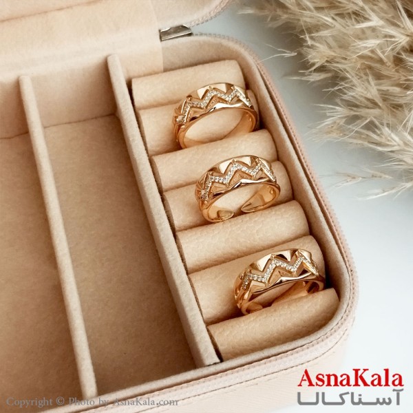 انگشتر ژوپینگ اصلی با آبکاری طلا زنانه مدل زیگزاک نگین دار فری سایز کد ANG19218W
