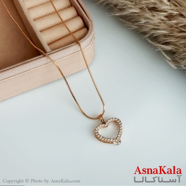 گردنبند ژوپینگ اصل زنانه مدل قلب توخالی نگین دار رنگ طلایی کد GNB16431W