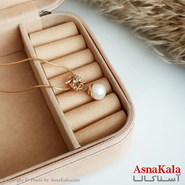 گردنبند مروارید ژوپینگ اصل زنانه مدل  نگین دار رنگ طلایی کد GNB16434W