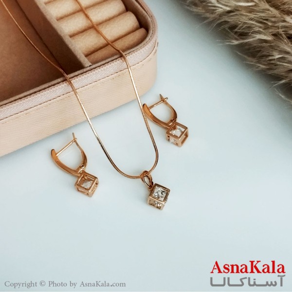 نیم ست زنانه ژوپینگ اصلی مدل مکعبی با تک نگین کد NIM14140W