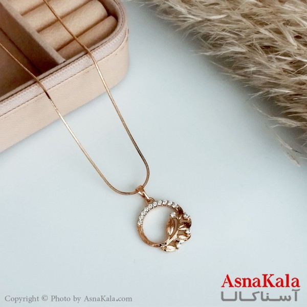 گردنبند ژوپینگ اصل زنانه مدل برگ نگین دار رنگ طلایی کد GNB16452W