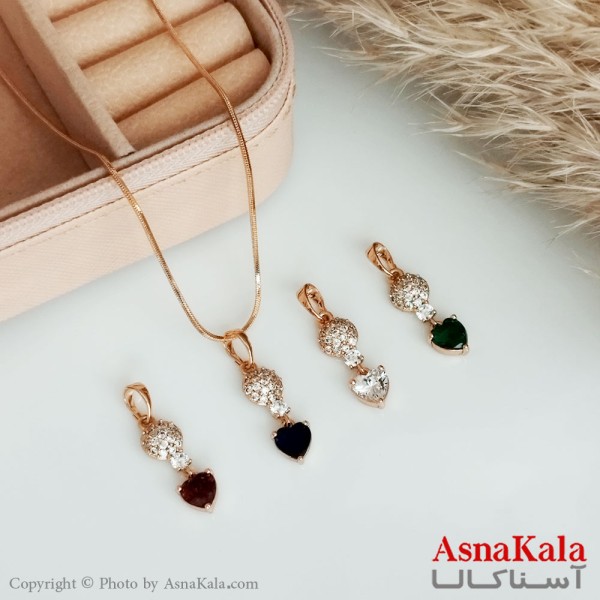 گردنبند ژوپینگ اصل زنانه مدل قلب و گوی رنگ طلایی کد GNB16461W