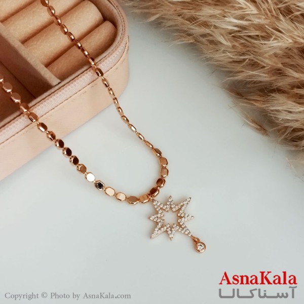 گردنبند ژوپینگ اصل زنانه مدل ستاره پرنگین با زنجیر ساچمه ای پهن رنگ طلایی کد GNB16463W