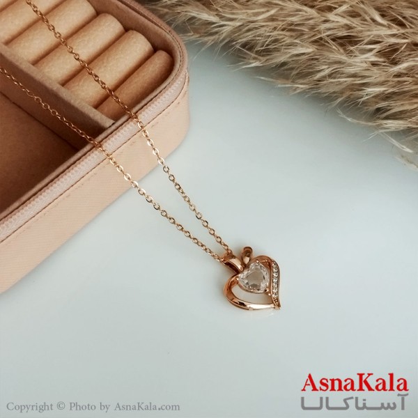گردنبند ژوپینگ اصل زنانه مدل قلب با قلب نگینی رنگ طلایی کد GNB16470W