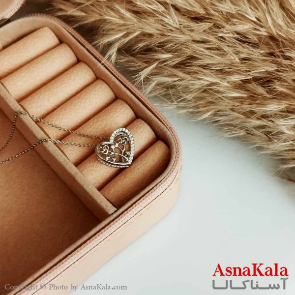 گردنبند ژوپینگ اصل زنانه مدل  قلب گلدار رنگ نقره ای کد GNB16482W