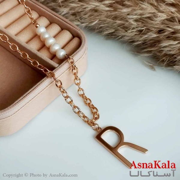 گردنبند ژوپینگ اصل زنانه مدل مروارید باحرف R رنگ طلایی کد GNB16483W