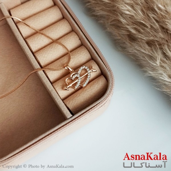 گردنبند ژوپینگ اصل زنانه مدل دوقلب و تیرکمان رنگ طلایی کد GNB16489W