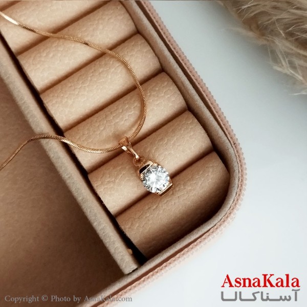 گردنبند ژوپینگ اصل زنانه مدل تک نگین بیضی رنگ طلایی کد GNB16500W