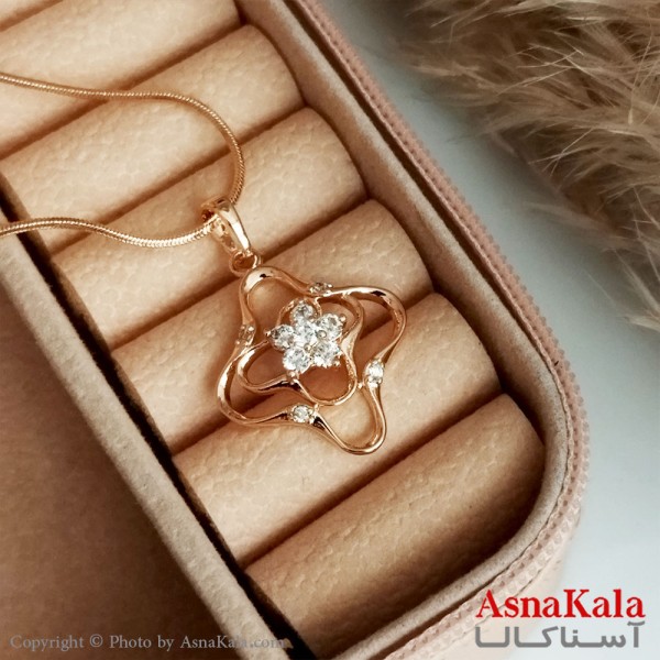گردنبند ژوپینگ اصل زنانه مدل گل مارپیچی رنگ طلایی کد GNB16505W