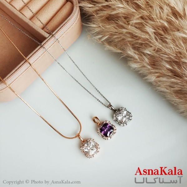 گردنبند ژوپینگ اصل زنانه مدل سوارسکی مکعب رنگ طلایی کد GNB16520W