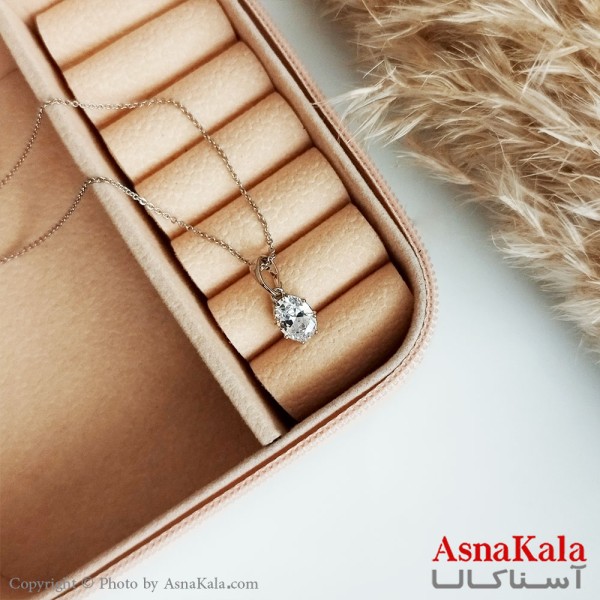 گردنبند ژوپینگ اصل دخترانه مدل تک نگین بیضی رنگ نقره ای کد GNB16523W