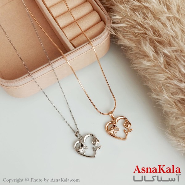 گردنبند ژوپینگ اصل زنانه مدل قلب و گل و پروانه کد GNB16527W