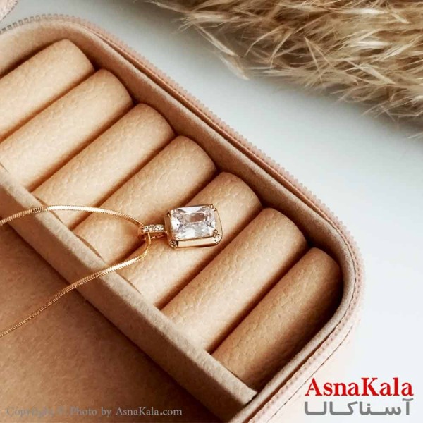 گردنبند ژوپینگ اصل زنانه مدل تک نگین مستطیلی رنگ طلایی کد GNB16529W