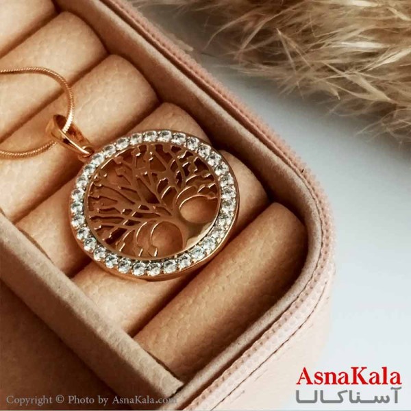 گردنبند ژوپینگ اصل زنانه مدل درخت زندگی دور نگین رنگ طلایی کد GNB16536W
