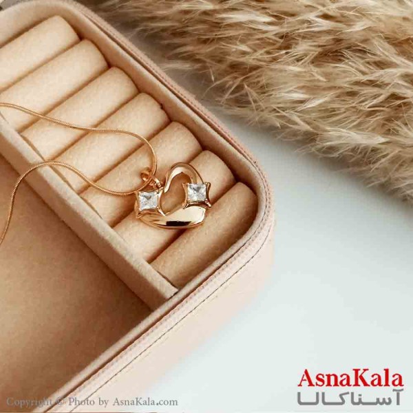 گردنبند ژوپینگ اصل زنانه مدل قلب نگینی رنگ طلایی کد GNB16541W