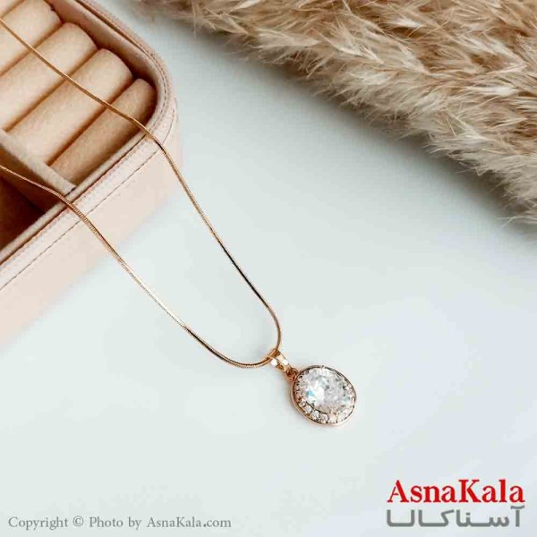 گردنبند ژوپینگ اصل زنانه مدل تک نگین بیضی رنگ طلایی کد GNB16548W