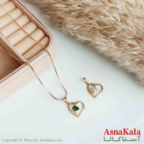 گردنبند ژوپینگ اصل زنانه مدل قلب نگین اشکی رنگ طلایی کد GNB16551W