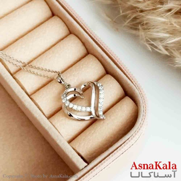 گردنبند ژوپینگ اصل زنانه مدل قلب سه  بعدی رنگ نقره ای کد GNB16556W